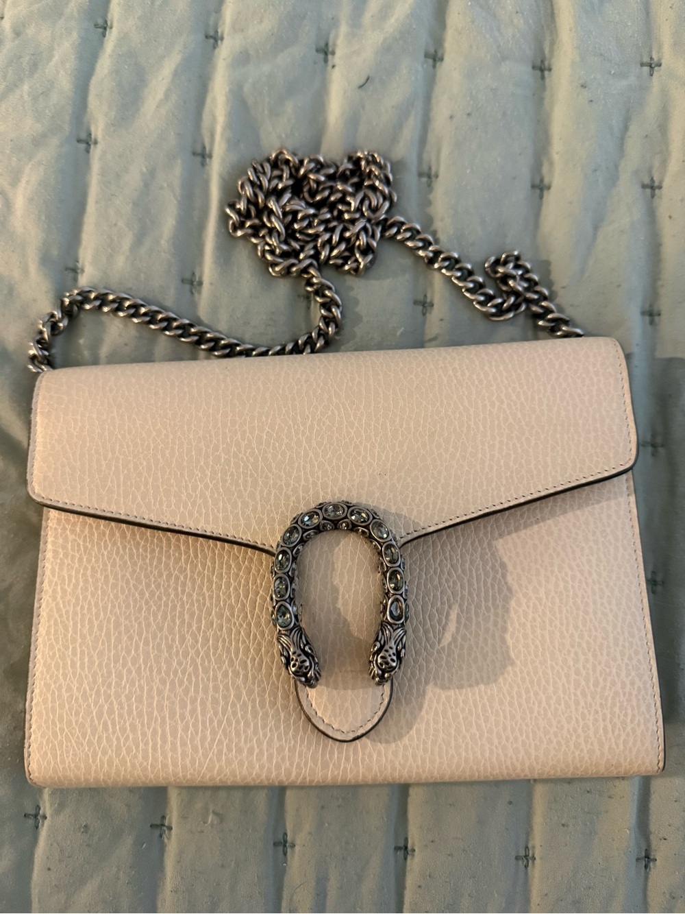 Gucci Dionysus Women's Cream white Leather wallet Shoulder bag with Silver Chain